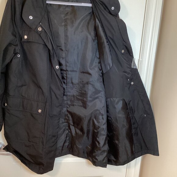 Alfani Womens Black Rain Coat Jacket Size L Hooded Lined Lightweight Windbreaker - Picture 4 of 11